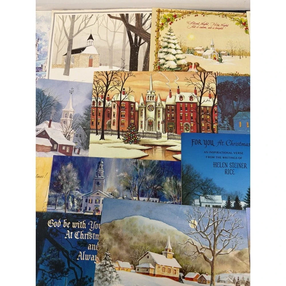 Vintage Christmas Cards Fronts ONLY Churches Cathedrals Scrapbooking Crafts 50+
